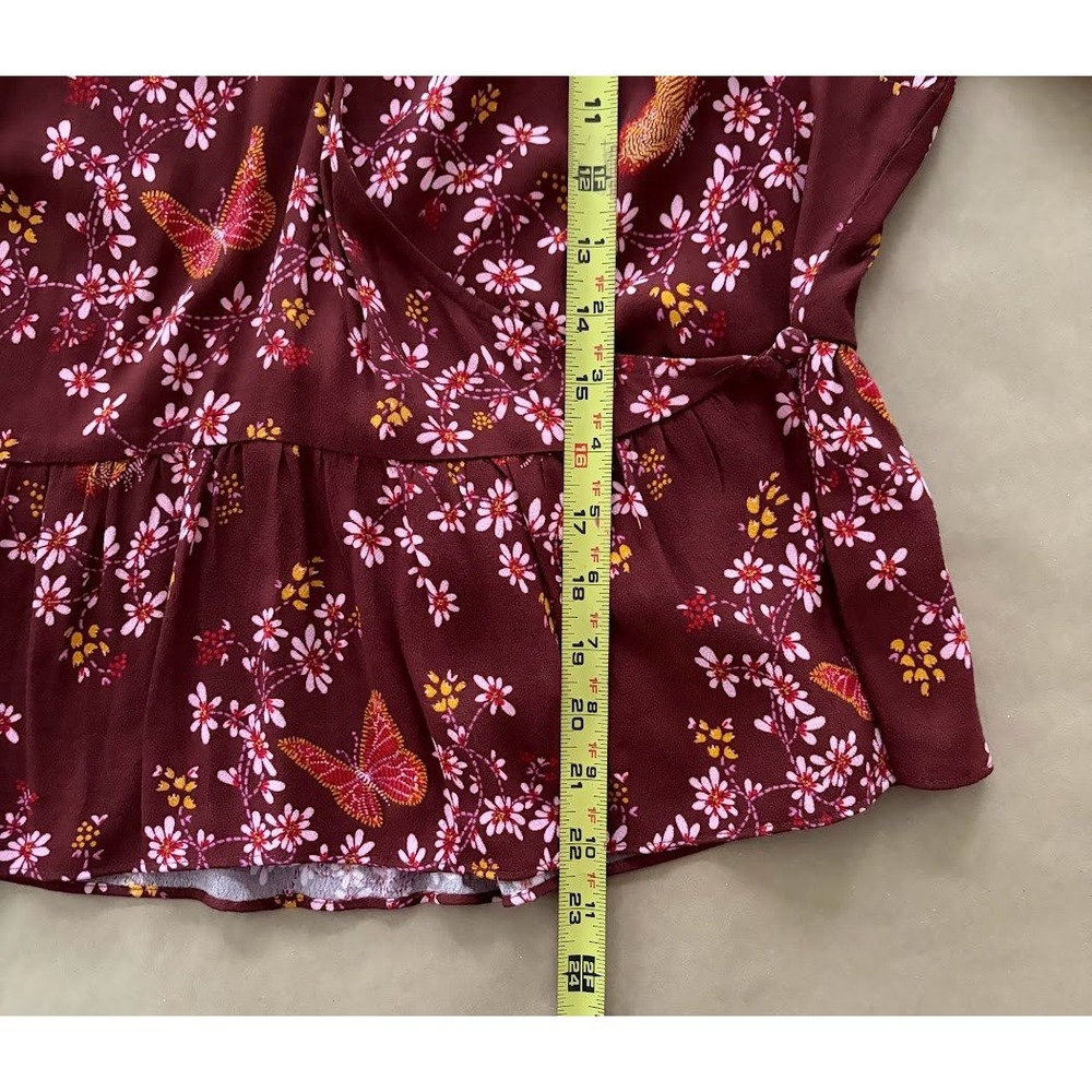 Madewell‎ Floral Butterfly Sanctuary Wrap Blouse Top Size 10 Flutter Sleeve Boho - Picture 9 of 10